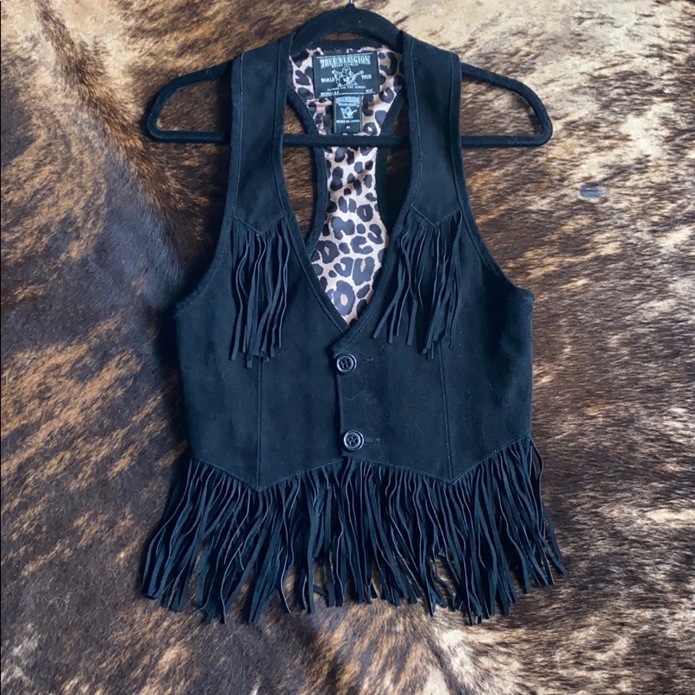Black genuine suede fringe vest
